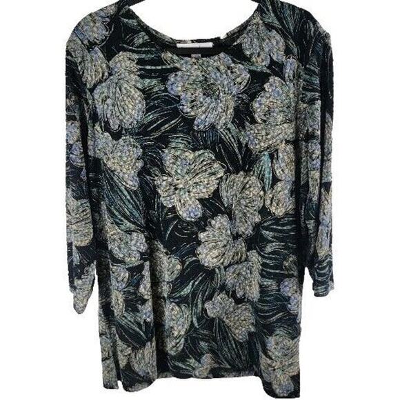 JM Collection Tops - JM Collection Textured Top Womens 1X Artsy Floral Shimmer Glitter Art To Wear